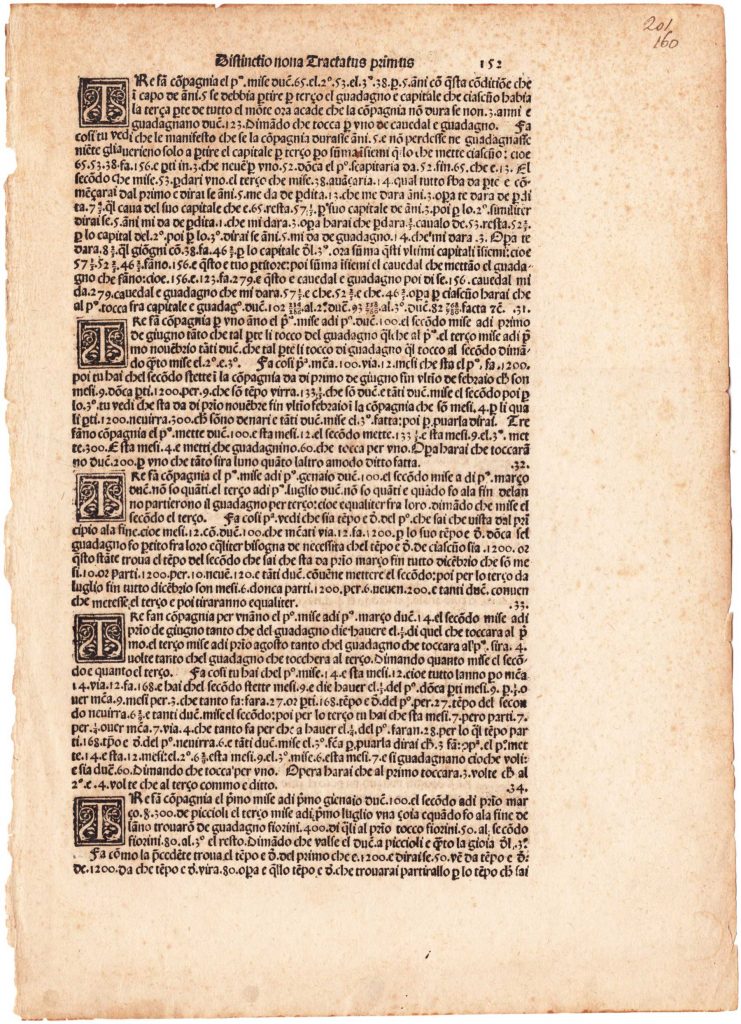 Leaf from Summa de arithmetica, geometria, proportioni et proportionalita by Luca Pacioli, 1494.
