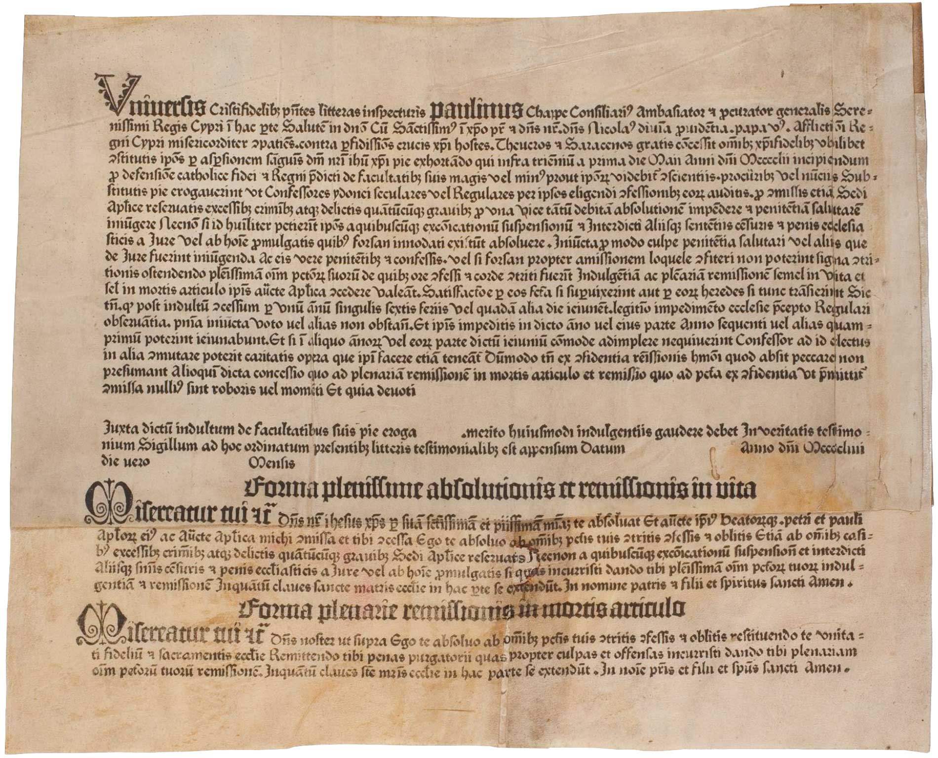 Gutenberg-printed indulgence form: Herzog August Bibliothek, Wolfenbüttel